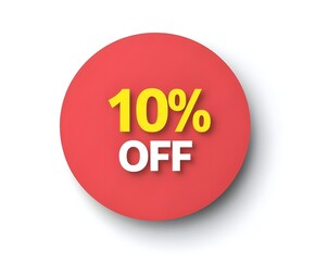A red circular sticker with the text "10% OFF" in bold yellow font on a plain white background