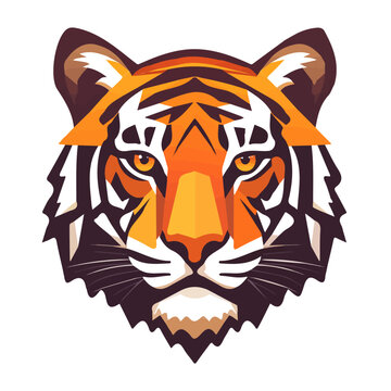 Simple Geometric Tiger Head &ndash; Bold Vector Illustration with Original Colors  
