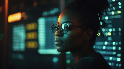 Black Woman IT Support Engineer Working Diligently in Tech Environment