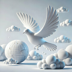 Obraz premium 3D White Dove Flight Symbolizing Freedom Hope Plain Sky Background