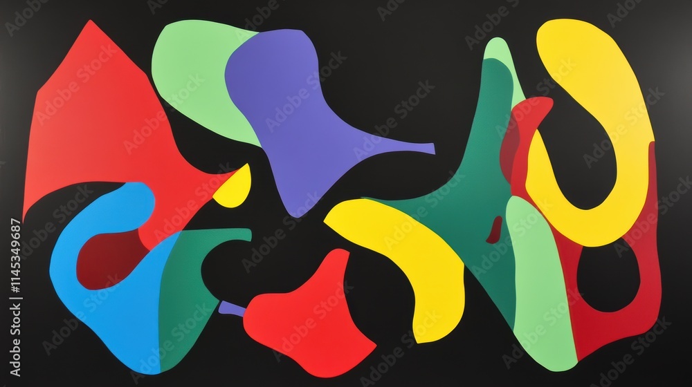 Poster abstract colorful shapes on black background in dynamic arrangement