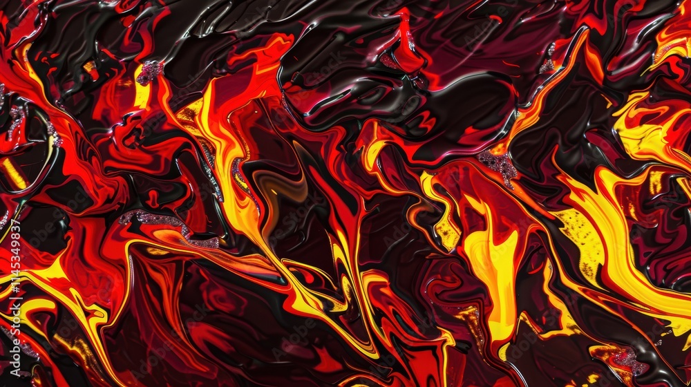 Poster swirling abstract patterns in fiery red and orange tones
