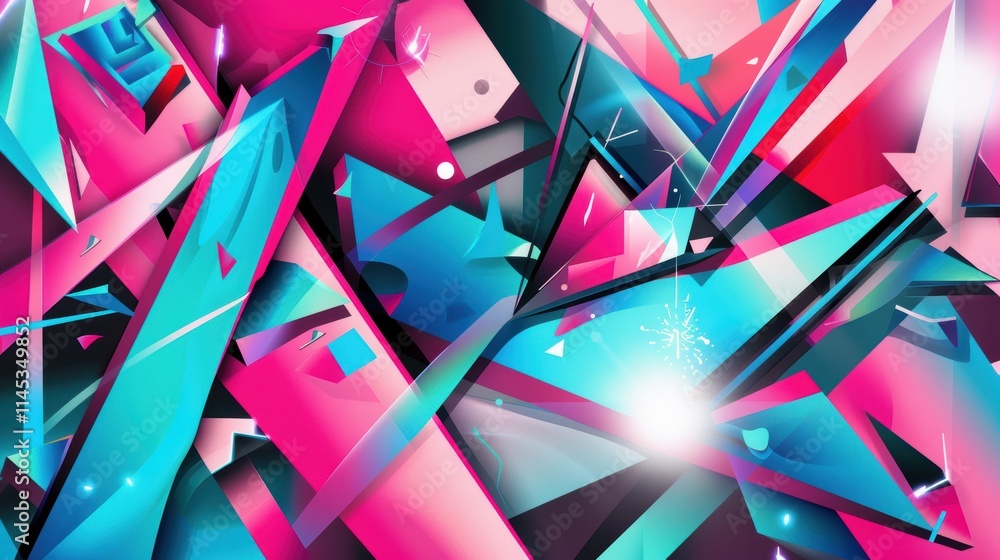 Poster vibrant abstract art with geometric shapes and colorful patterns