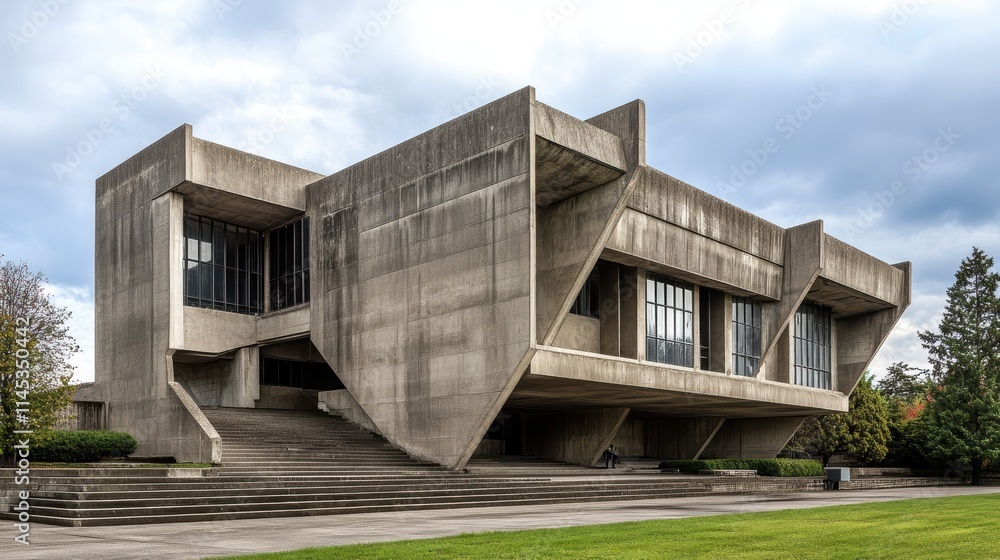 Poster modern architectural design of a unique concrete building structure