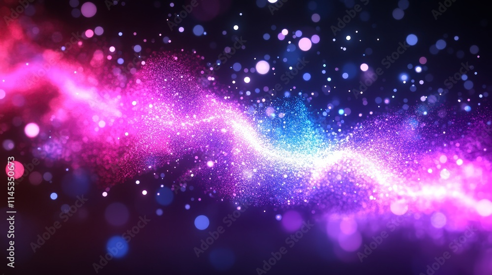 Poster a swirling stream of vibrant pink and blue particles dances against a dark backdrop creating a mesme