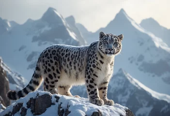  The snow leopard is a species of large cat in the genus Panthera of the family Felidae. The species is native to the mountain ranges of Central and South Asia. © Amith
