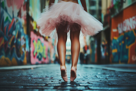 Urban Ballerina: A Captivating Dance in the City's Concrete Embrace - En Pointe, Where Graffiti Meets Grace
