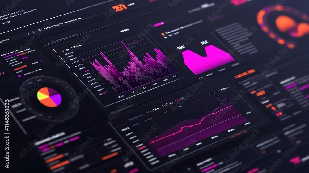 Poster colorful dynamic investment dashboard with graphs and charts