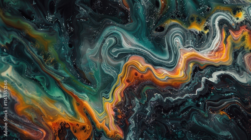 Poster swirling abstract colors in cosmic style with vibrant patterns