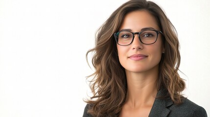 Obraz premium Happy Professional Female Worker with Glasses in Modern Office