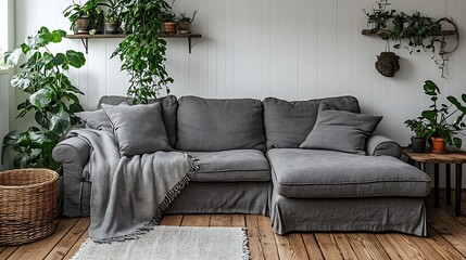 Nordic style living room interior design with a sofa