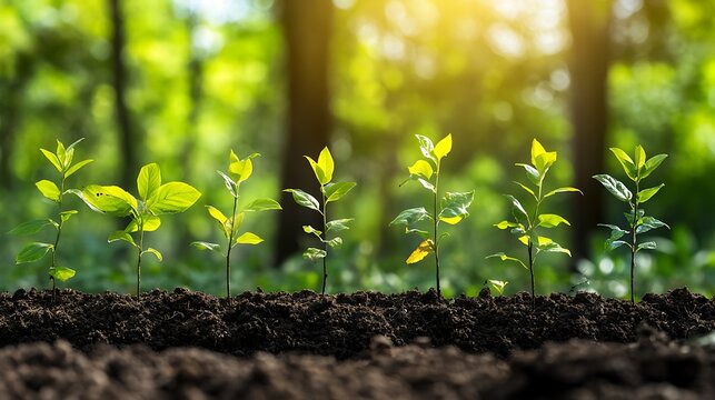 A broad scene showcasing reforestation where dedicated planting efforts restore once barren lands into lush stands of greenery alive with emerging life 