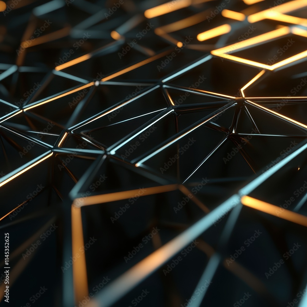 Poster abstract geometric pattern with metallic lines and illuminated patches