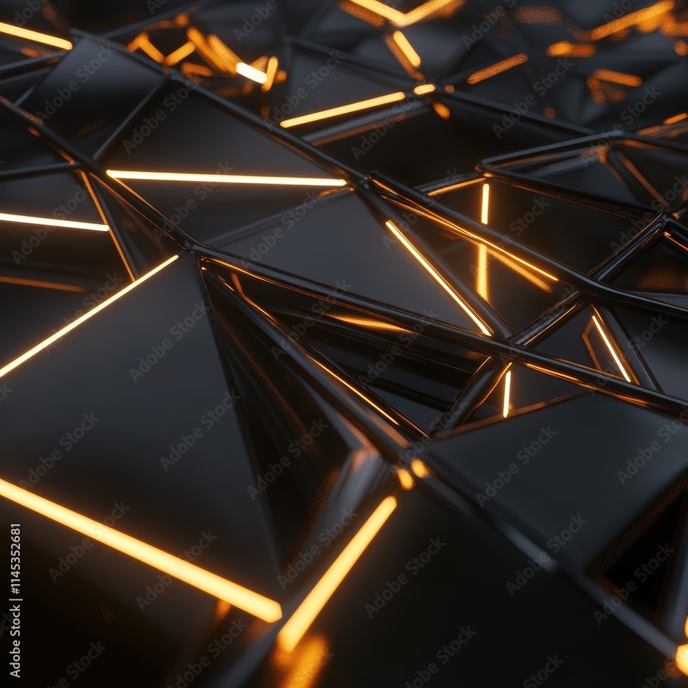 Poster Abstract Geometric Pattern with Glowing Lines and Triangular Shapes