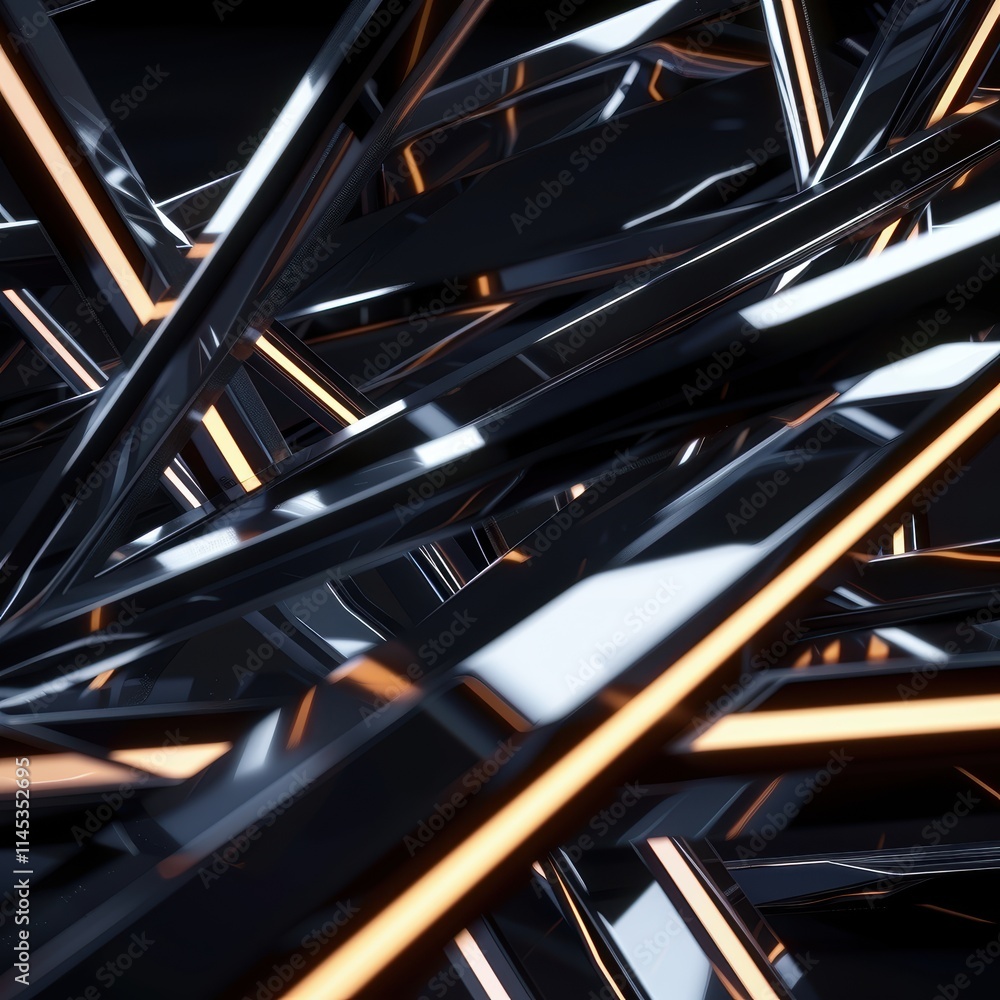 Poster abstract geometric structure with shiny lines and dark background