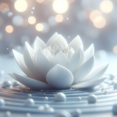 Fototapeta premium 3D White Lotus Close-Up in Bokeh Pond Symbolizing Peace and Clarity Janeiro Branco