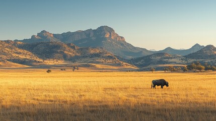 Obraz premium Scenic Landscape with Bison in Golden Grasslands