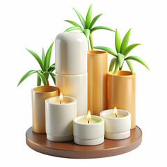 Elegant Aromatherapy Setup with Candles and Essential Oils on Glossy Background