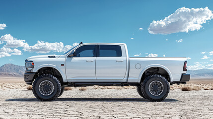 Powerful White Pickup Truck in Desert Landscape