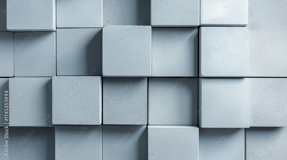 Poster textured grey concrete blocks create an abstract pattern in a contemporary design setting