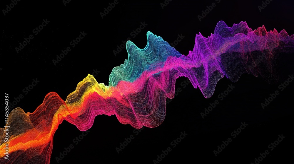 Poster vibrant dynamic stock market graph in colorful waves and patterns