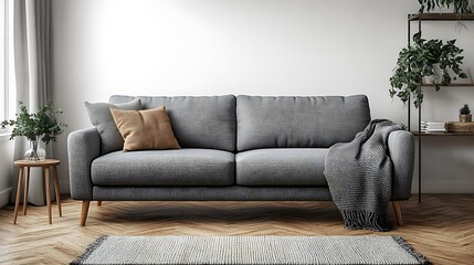 Nordic style living room interior design with a sofa