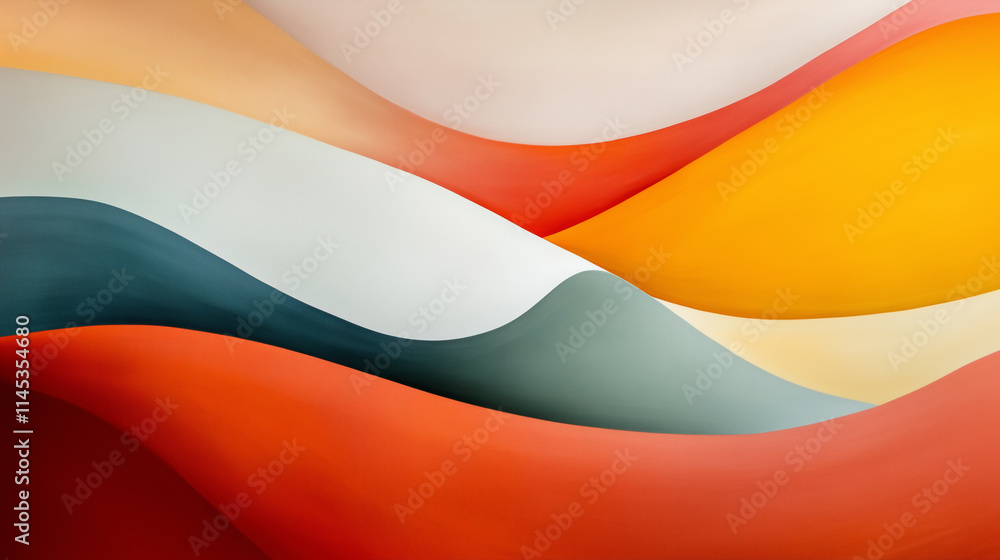 Poster colorful abstract waves create a vibrant composition with smooth curves and gentle gradients that ev