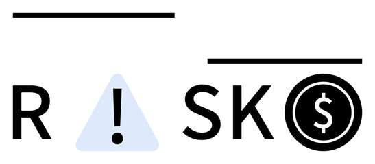 Letters of the word RISK where I is replaced by an exclamation mark in a triangle and S by a currency symbol. Ideal for financial risk management, investment planning, insurance, business strategy