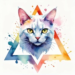 cat with triangle and colorful on white background