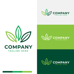 simple three green leaf logo symbol icon flat stock vector design