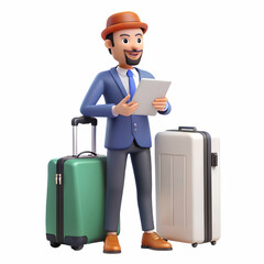 Travel consultant negotiating travel packages on plain background concept as Travel consultant negotiating travel packages and rates with clients on a desk with a plain background symbolizing the marg