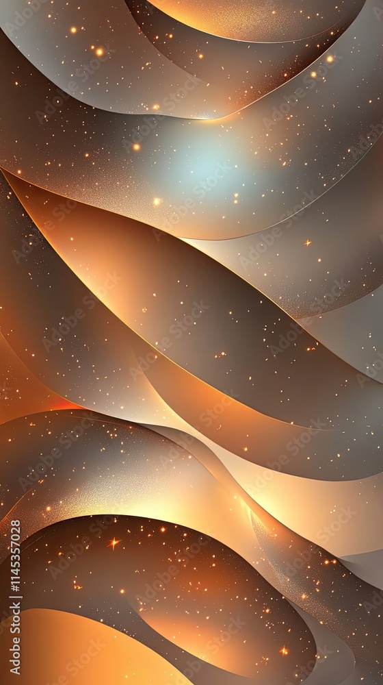 Canvas Prints Abstract Golden Brown Waves With Sparkling Lights