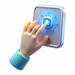 Human Hand Touching Holographic Interface Macro Image with Copy Space