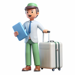 Travel consultant negotiating travel packages on plain background concept as Travel consultant negotiating travel packages and rates with clients on a desk with a plain background symbolizing the marg