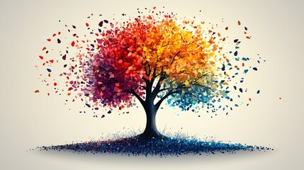 Creative vector illustration of a tree with colorful leaves suitable for environmental and nature themes