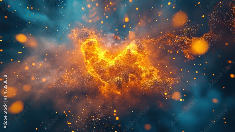 Poster abstract colorful explosion of particles in cosmic background