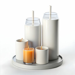 Minimalist Detox Drinks and Fresh Fruits on Plain Background with Copy Space