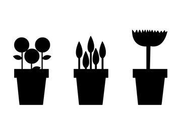set of black silhouette plants on white background