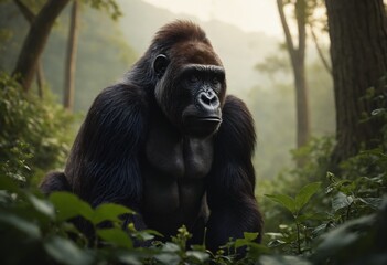 Obraz premium The Cross River gorilla, a critically endangered subspecies of the western gorilla, was identified in 1904 by Paul Matschie. Its elusive populations were first systematically surveyed in 1987.