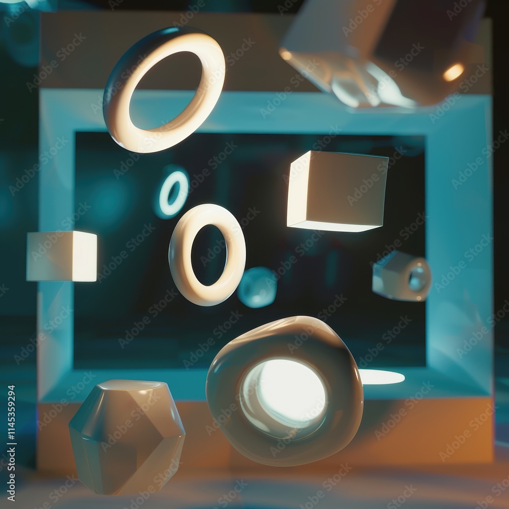 Aufkleber abstract floating geometric shapes in soft light illumination