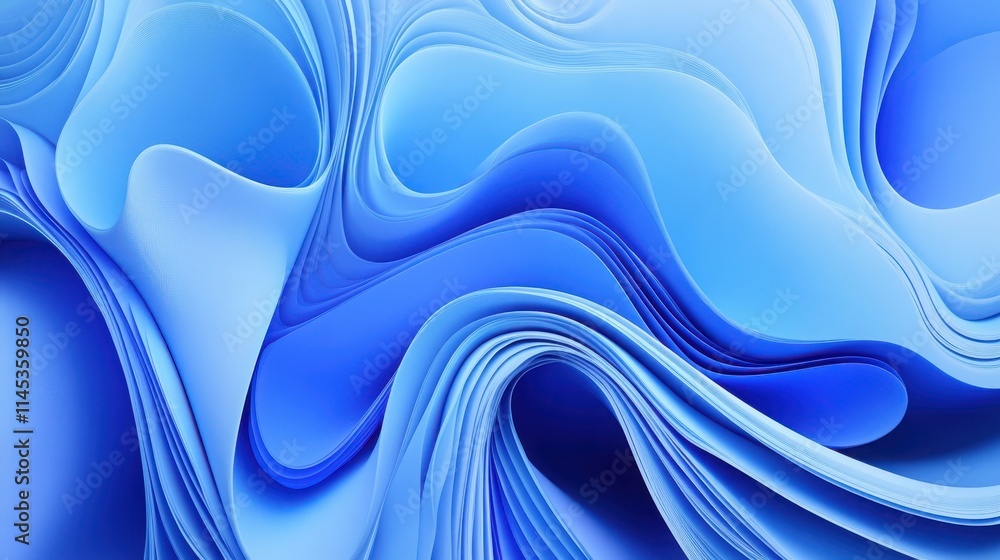 Poster abstract blue paper swirls creating a flowing design