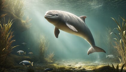 Fototapeta premium The Yangtze finless porpoise, a freshwater cetacean endemic to China's Yangtze River, is a toothed whale in the porpoise family.