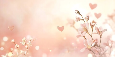 Delicate Pink Blossoms and Hearts Romantic Spring Scene