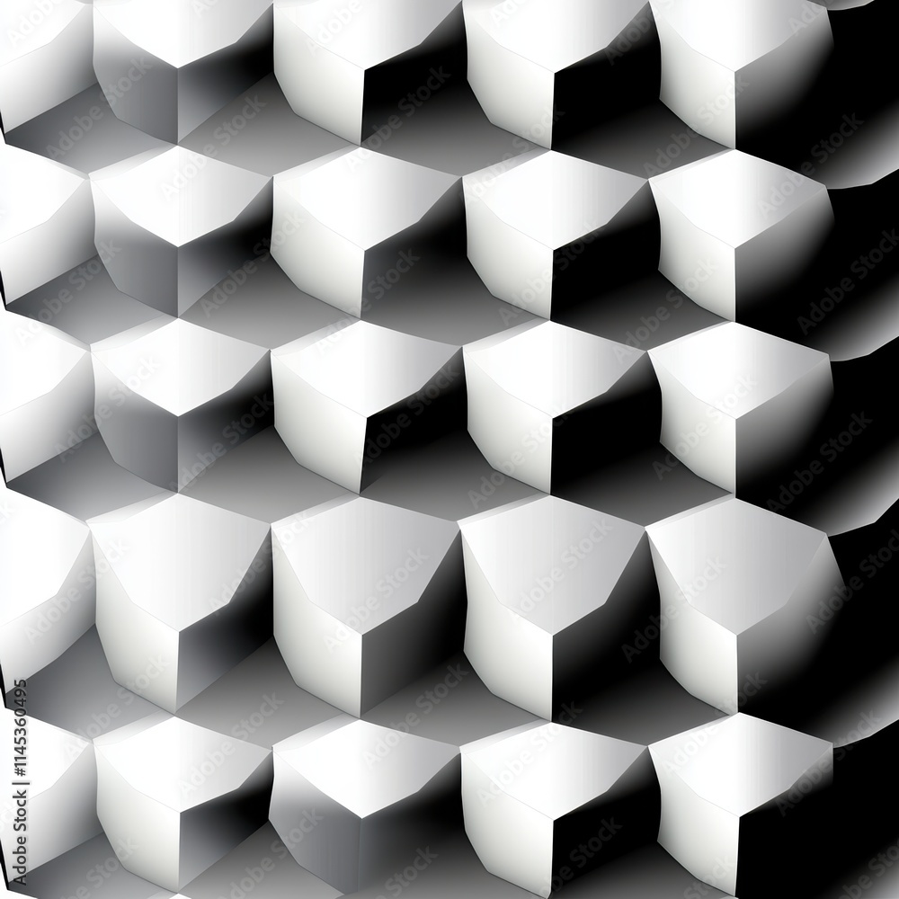 Poster abstract geometric pattern of cubes in monochrome gradient design