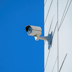 Outdoor Security Camera, White Housing, Blue Sky Backdrop, for Marketing Materials or Architectural Photography