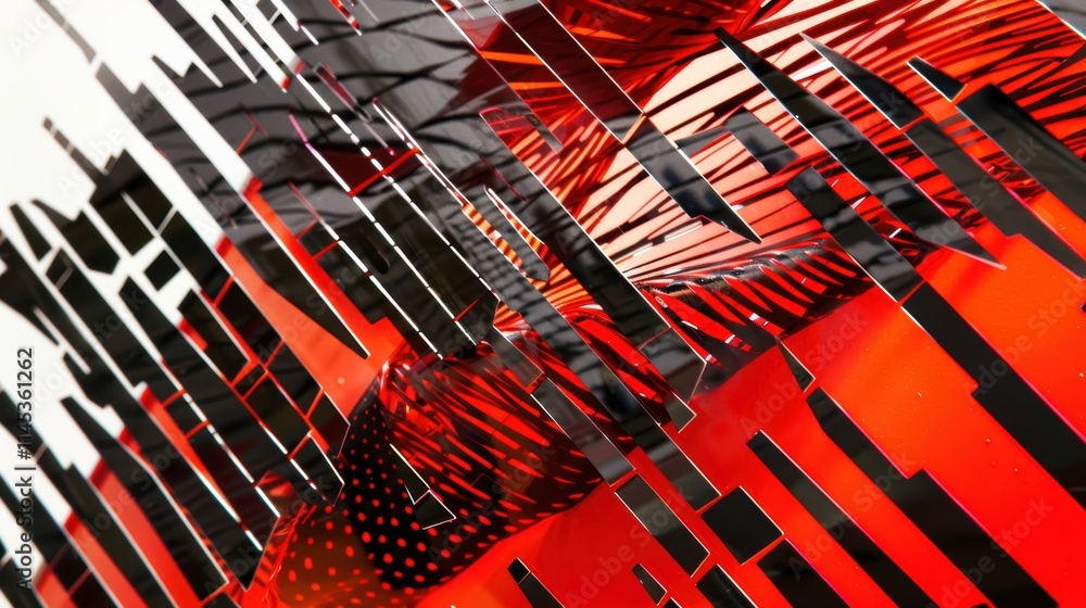 Poster abstract composition with red and black layers and geometric shapes