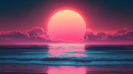 breathtaking, hyperrealistic sunset over a calm ocean, capturing the serene beauty of minimalism. The scene symbolizes peace, tranquility, and the simplicity of nature's majestic moments