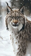 Fototapeta premium Eurasian Lynx In A Winter Snowfall Scene