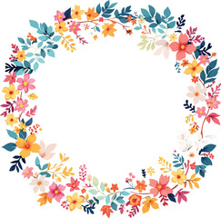 Floral circle banner with colorful leaves and branches