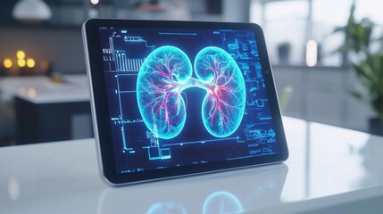 Fototapeta premium Digital Representation of Human Kidneys on Tablet Screen Display